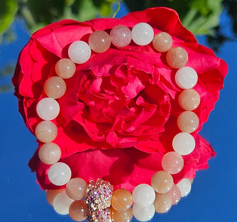 Orange Sunstone and White Moonstone Bracelet