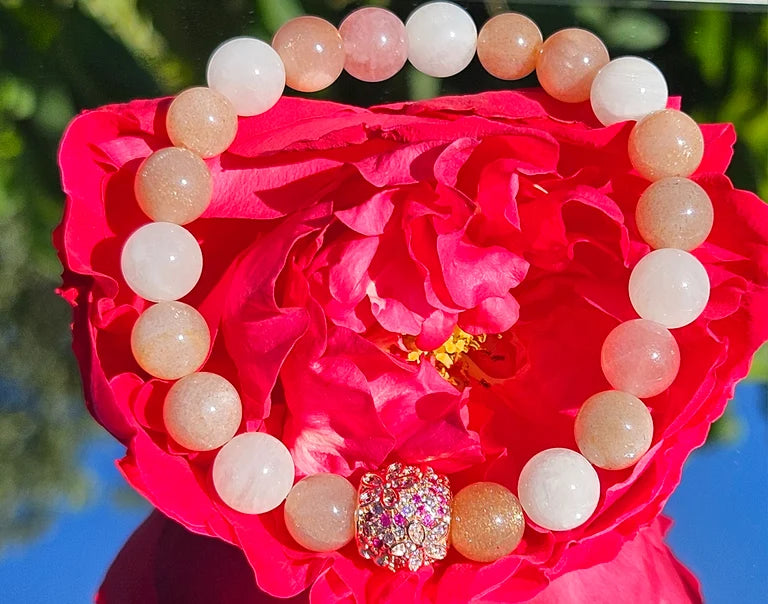 Orange Sunstone and White Moonstone Bracelet