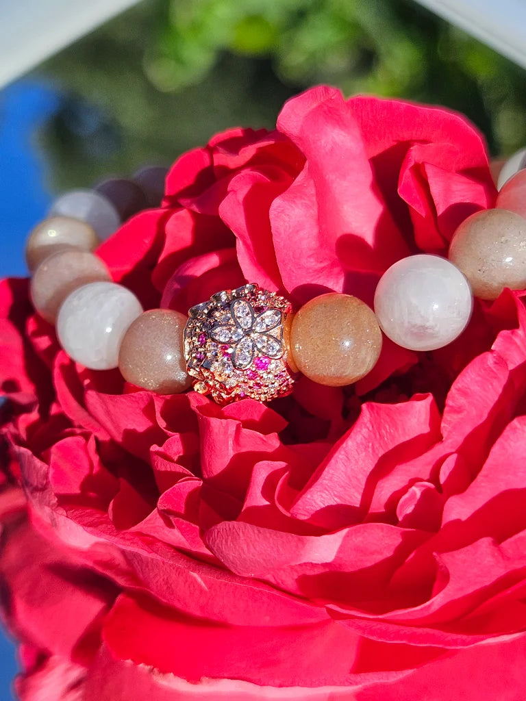 Orange Sunstone and White Moonstone Bracelet