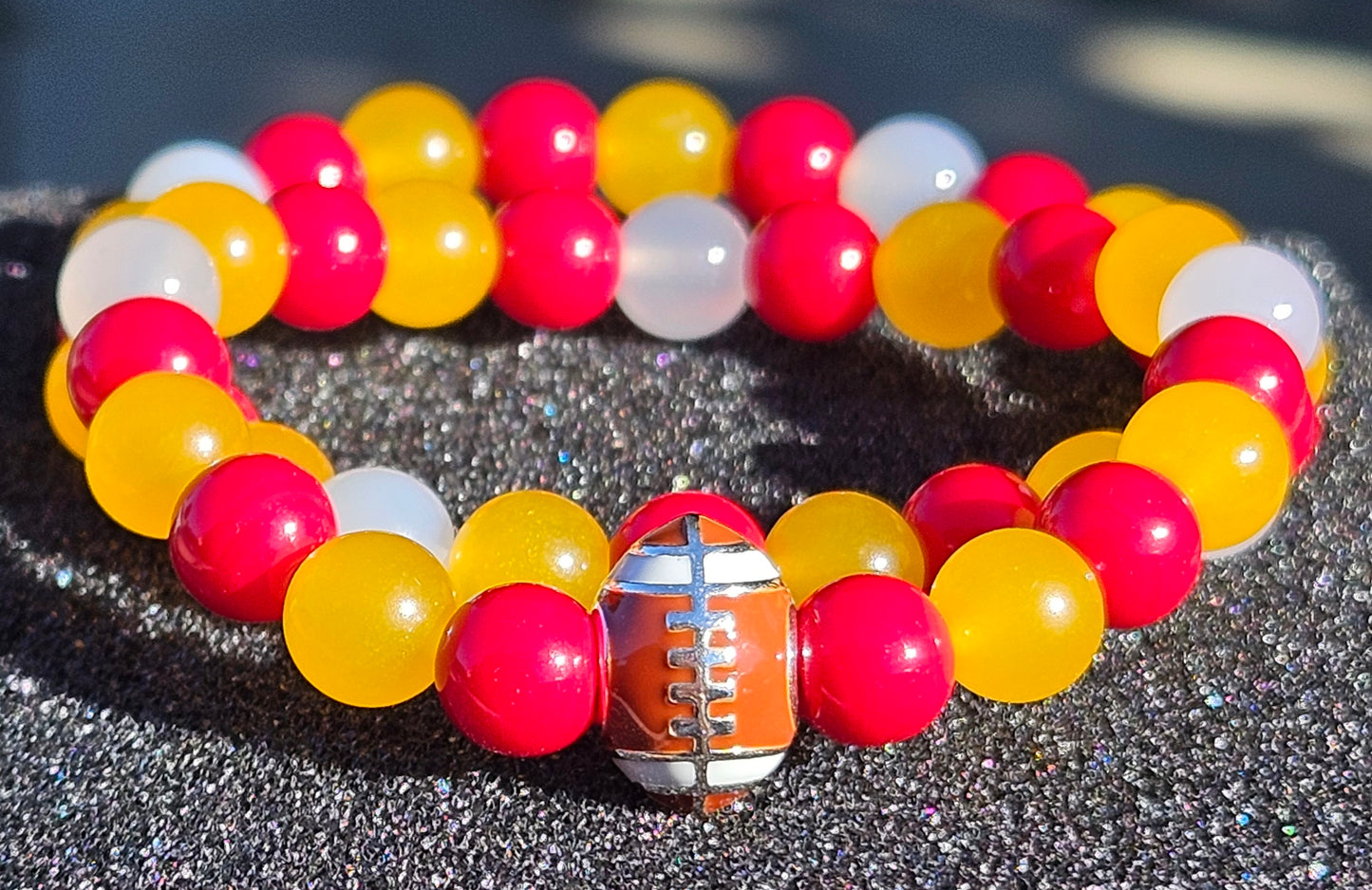 White, Yellow, and Red Chalcedony Bracelet
