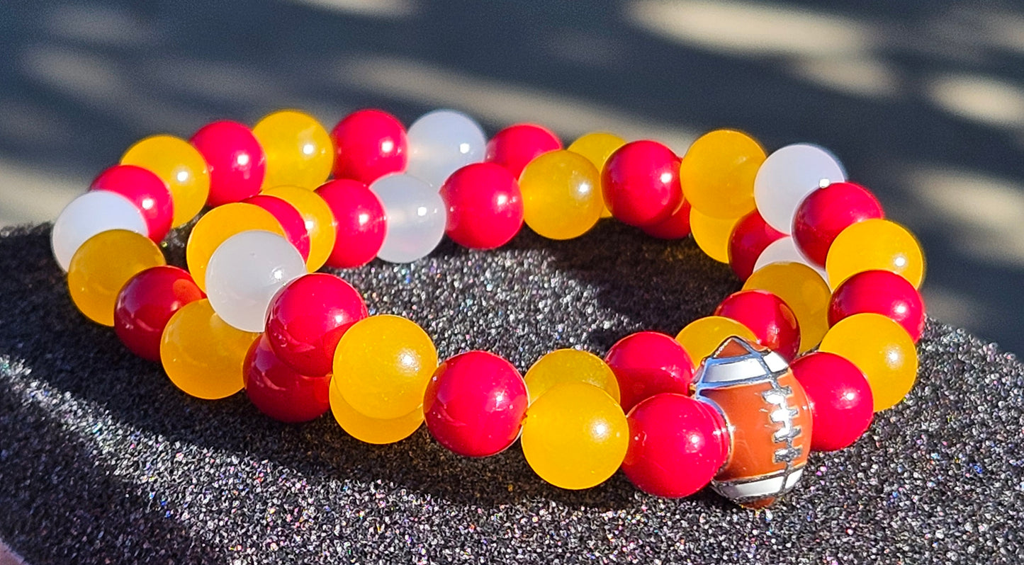 White, Yellow, and Red Chalcedony Bracelet