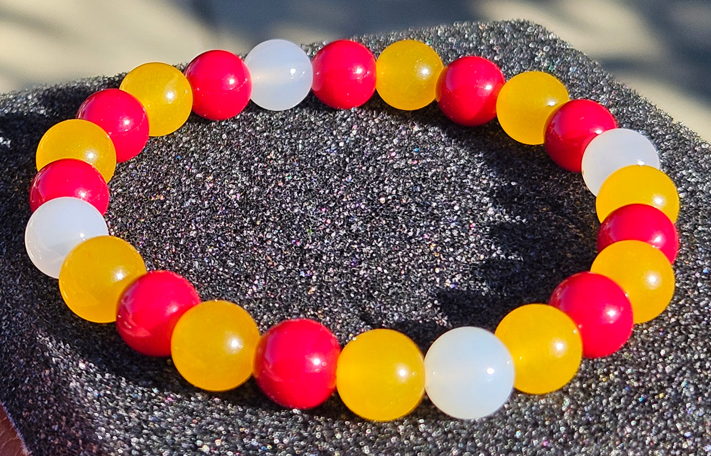 White, Yellow, and Red Chalcedony Bracelet