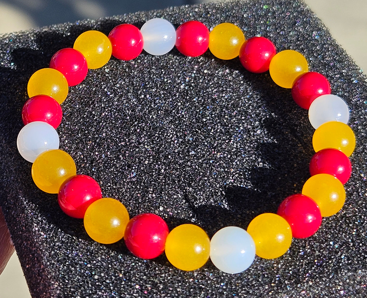 White, Yellow, and Red Chalcedony Bracelet