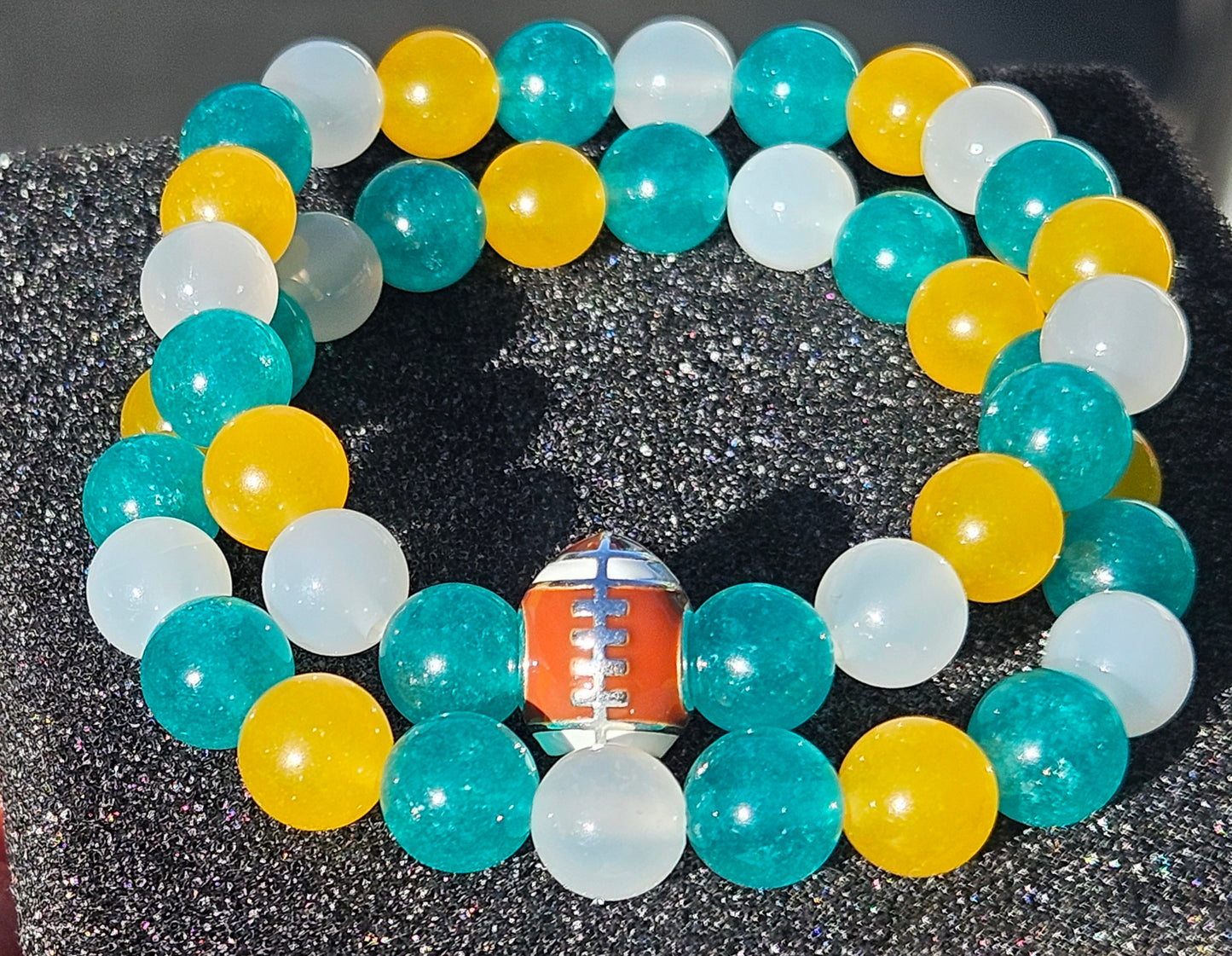 Teal, Yellow, and White Chalcedony Jade Bracelet