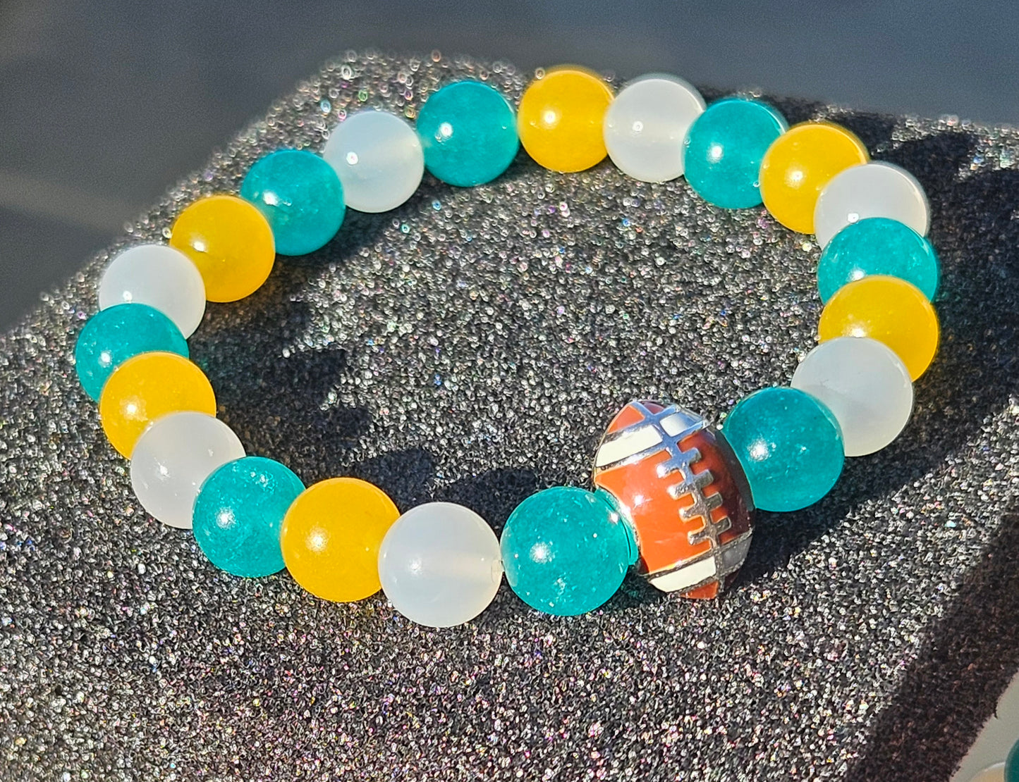 Teal, Yellow, and White Chalcedony Jade Bracelet