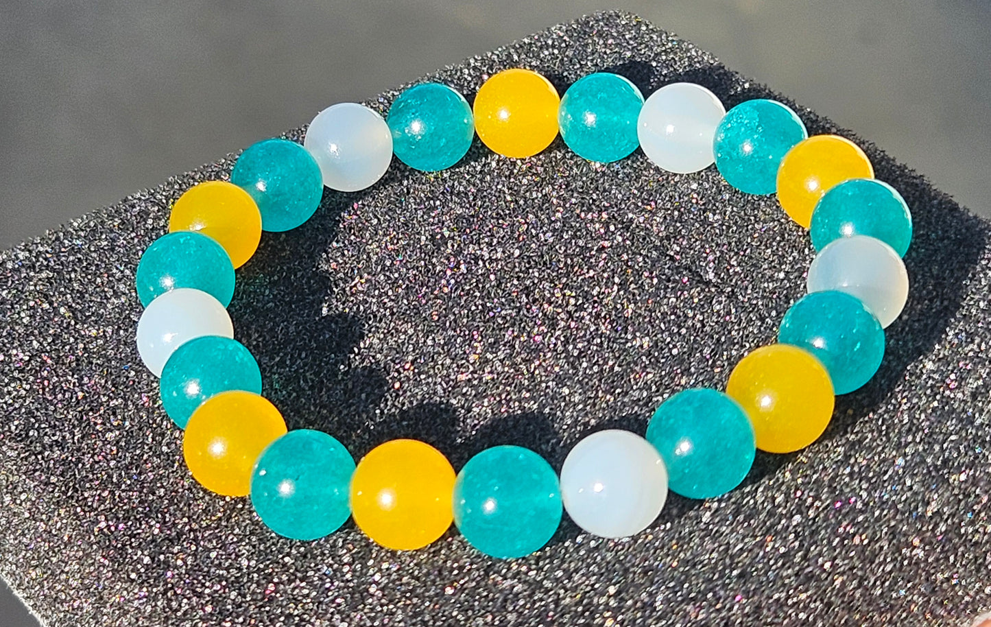 Teal, Yellow, and White Chalcedony Jade Bracelet