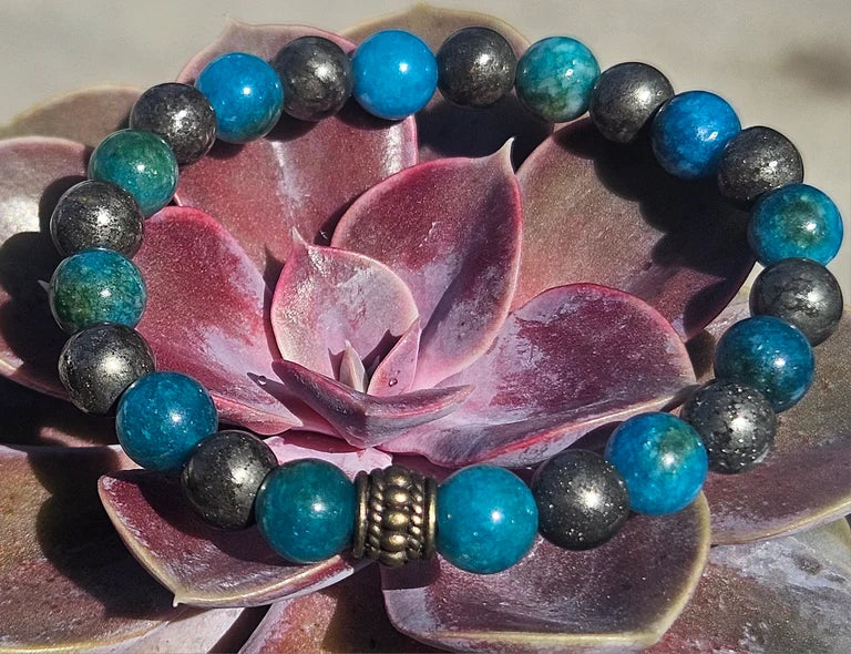 Blue Apatite and Pyrite Bracelet