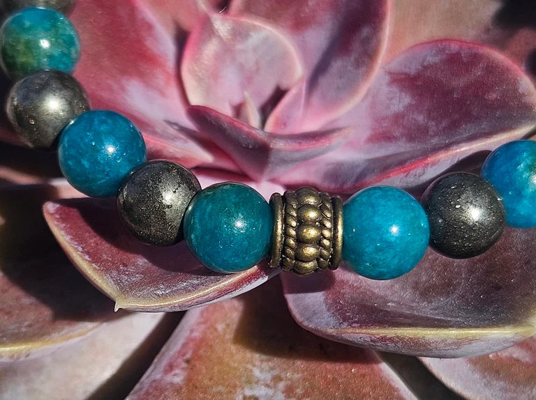 Blue Apatite and Pyrite Bracelet