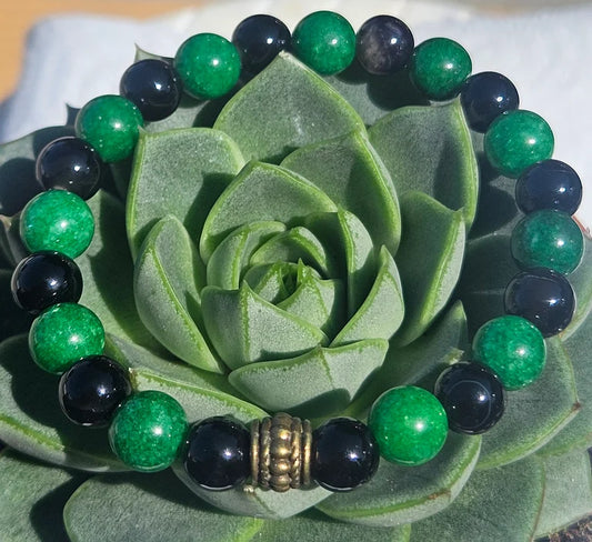 Black Onyx and Emerald Green Jade Bracelet