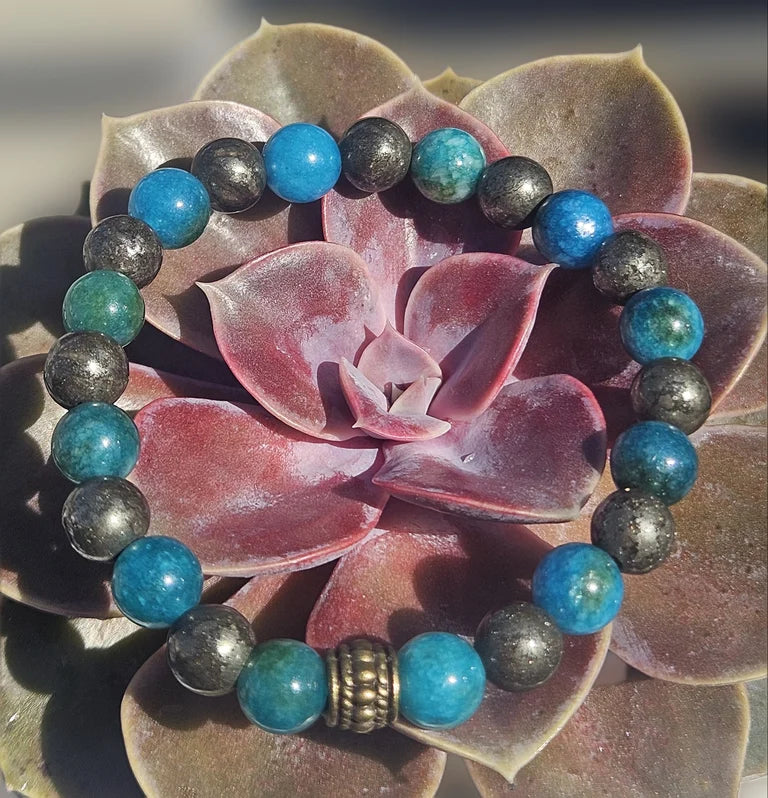 Blue Apatite and Pyrite Bracelet