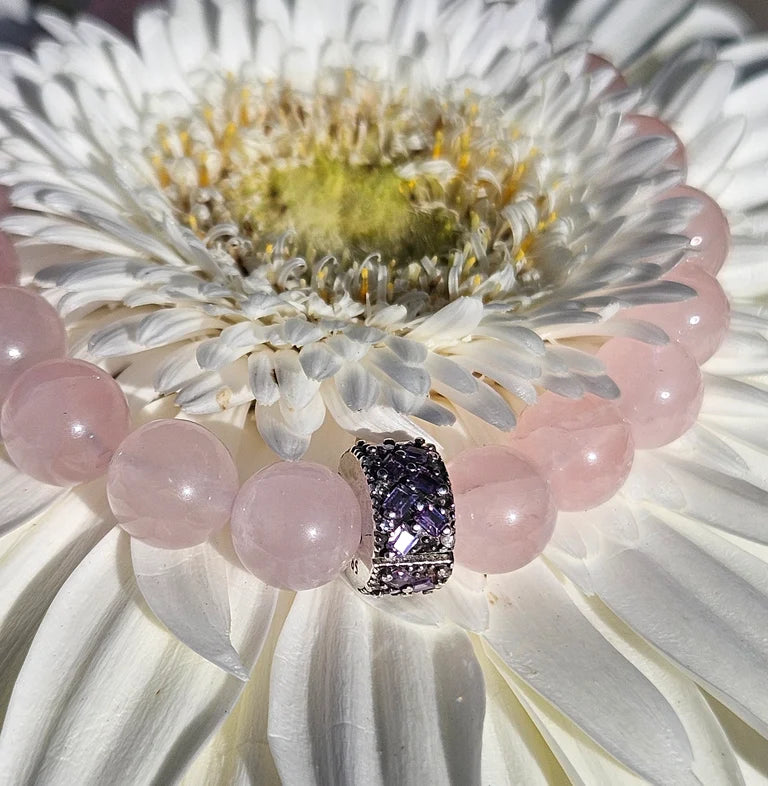 Rose Quartz Bracelet with Sterling Silver Charm