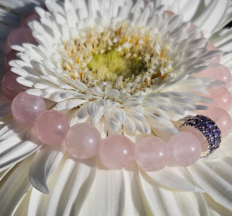 Rose Quartz Bracelet with Sterling Silver Charm