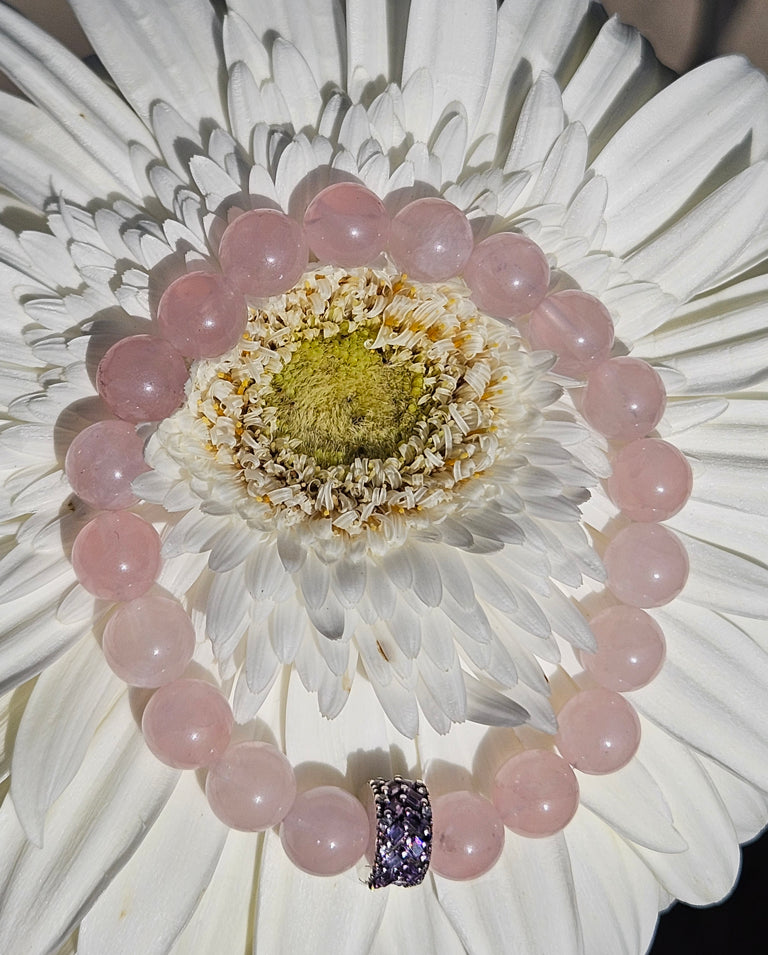 Rose Quartz Bracelet with Sterling Silver Charm