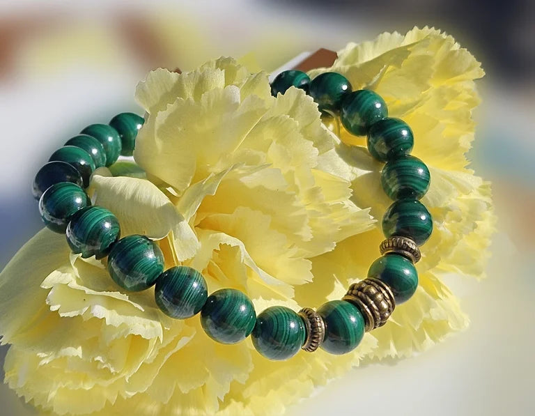 7A Green Malachite Bracelet with Tibetan Bronze Spacers