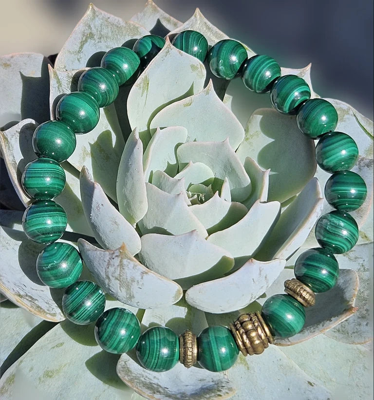 7A Green Malachite Bracelet with Tibetan Bronze Spacers