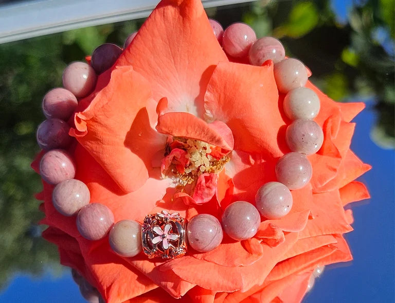 Rhodonite Bracelet with Rose Gold Charm