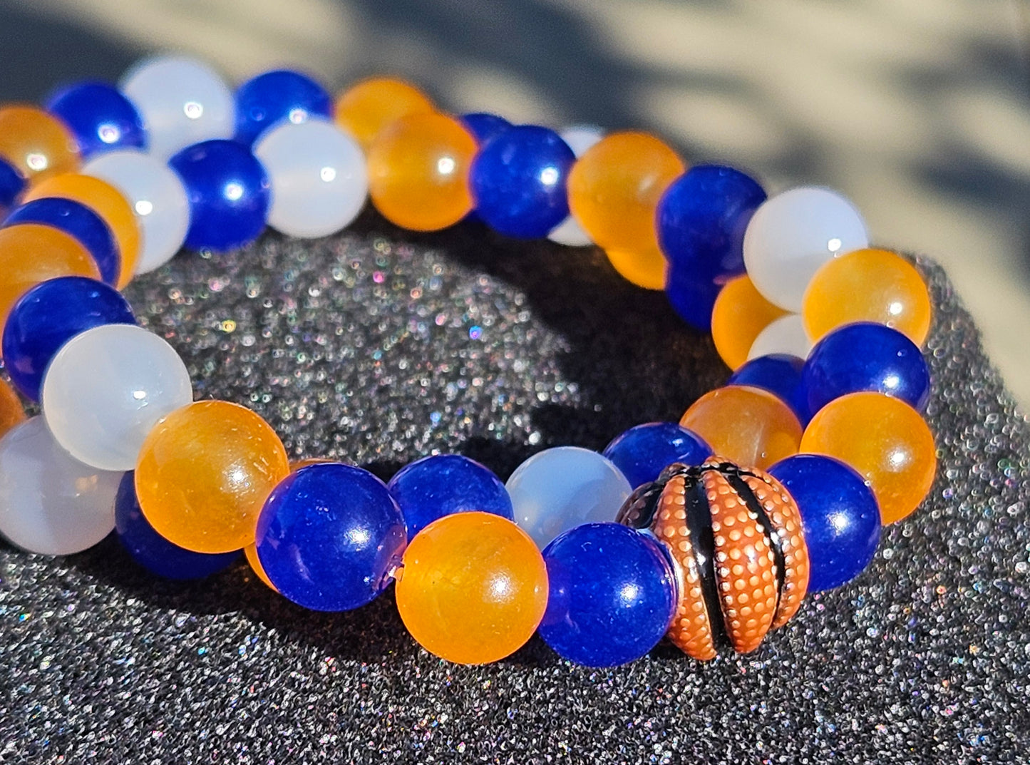 Blue, Orange, and White Chalcedony Jade Bracelet