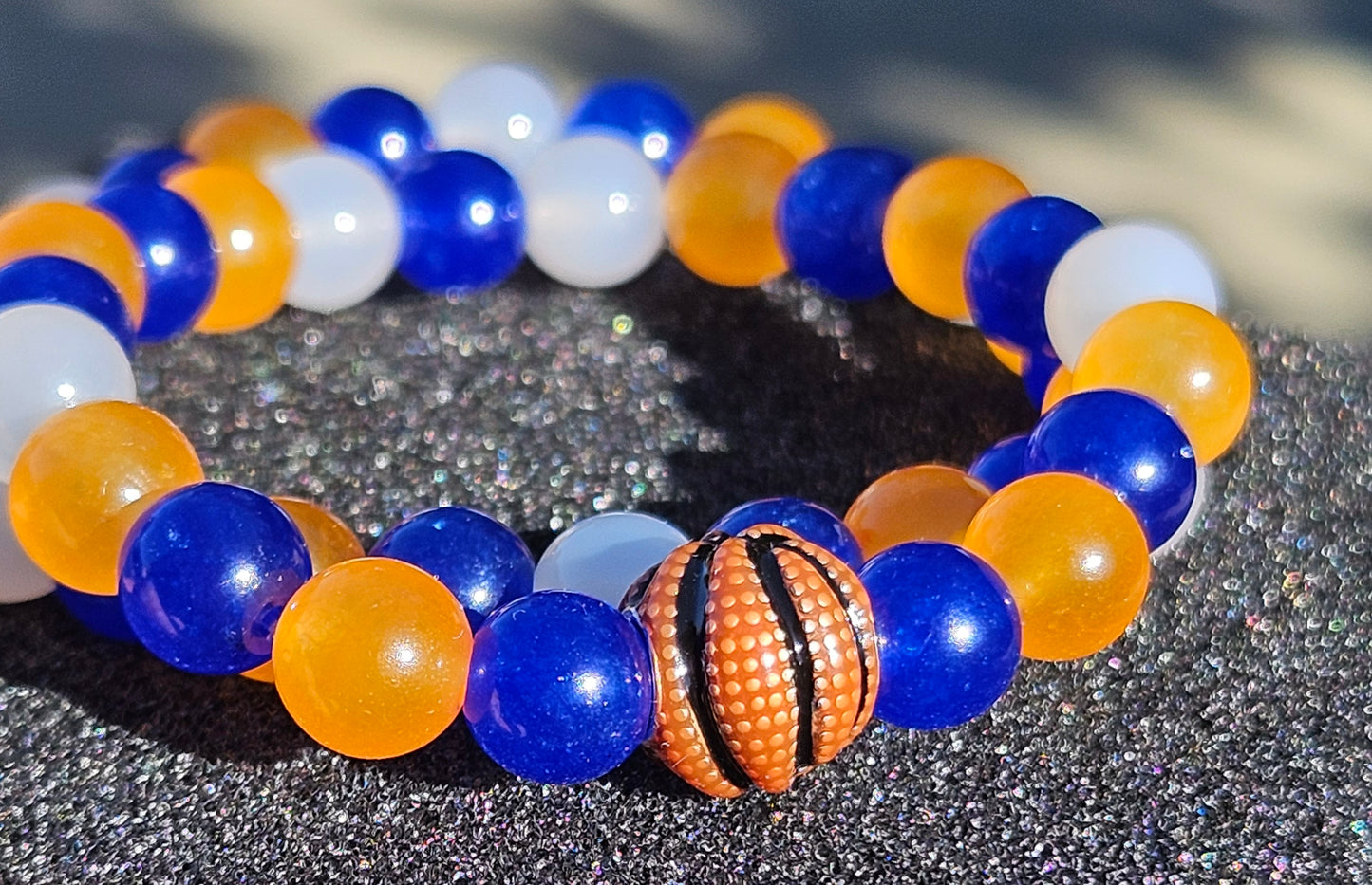 Blue, Orange, and White Chalcedony Jade Bracelet