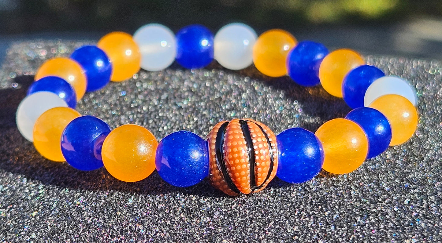 Blue, Orange, and White Chalcedony Jade Bracelet