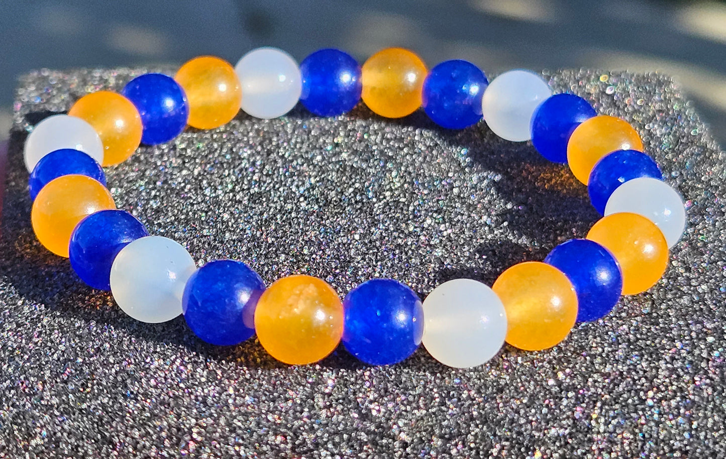 Blue, Orange, and White Chalcedony Jade Bracelet