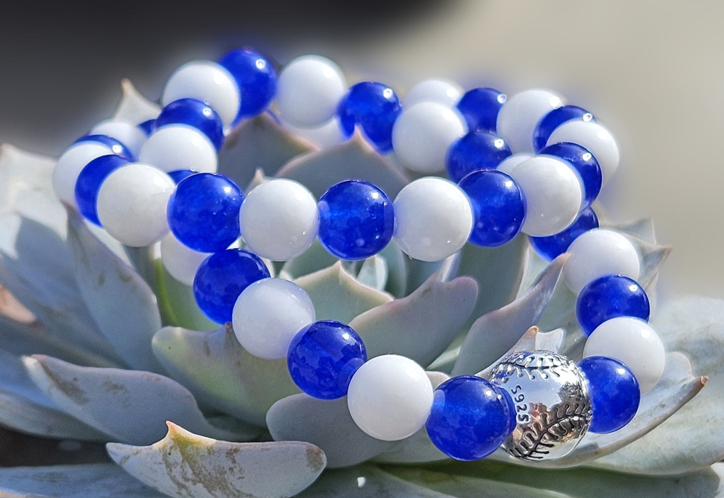 Blue and White Chalcedony Jade Bracelet