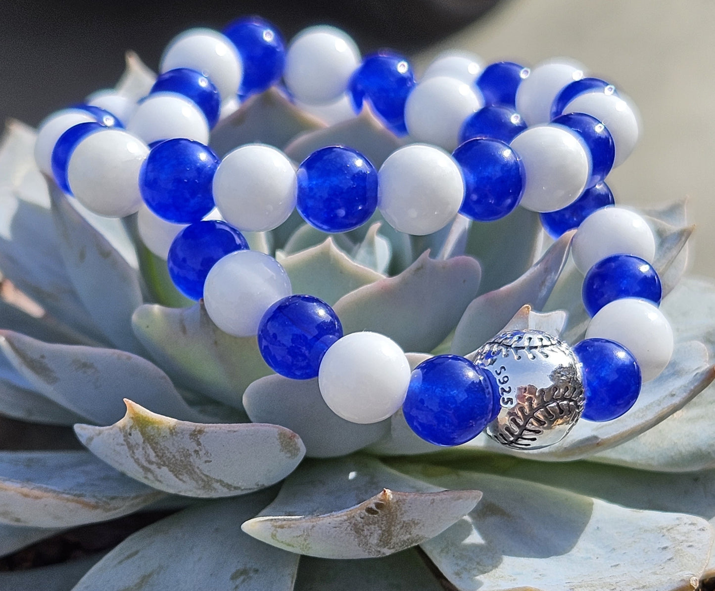 Blue and White Chalcedony Jade Bracelet