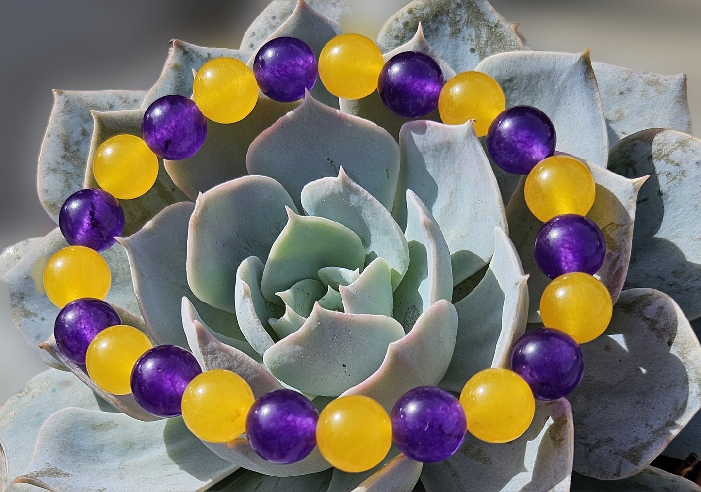 Purple and Yellow Chalcedony Jade Bracelet