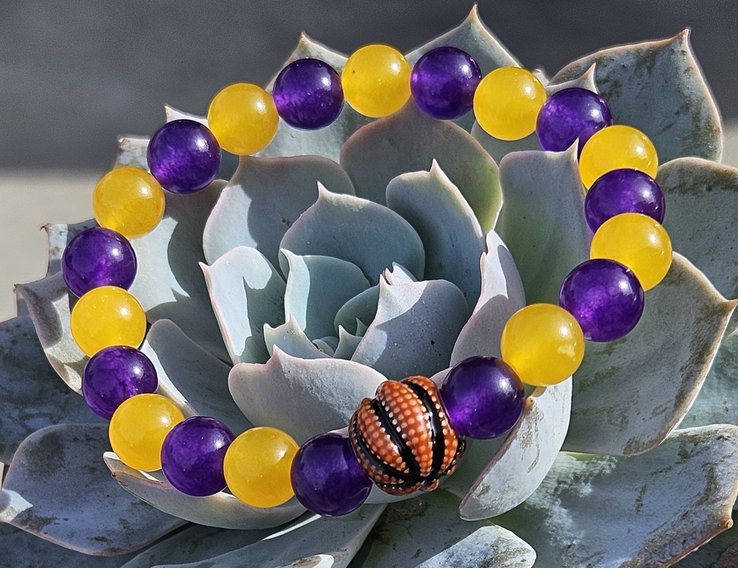 Purple and Yellow Chalcedony Jade Bracelet