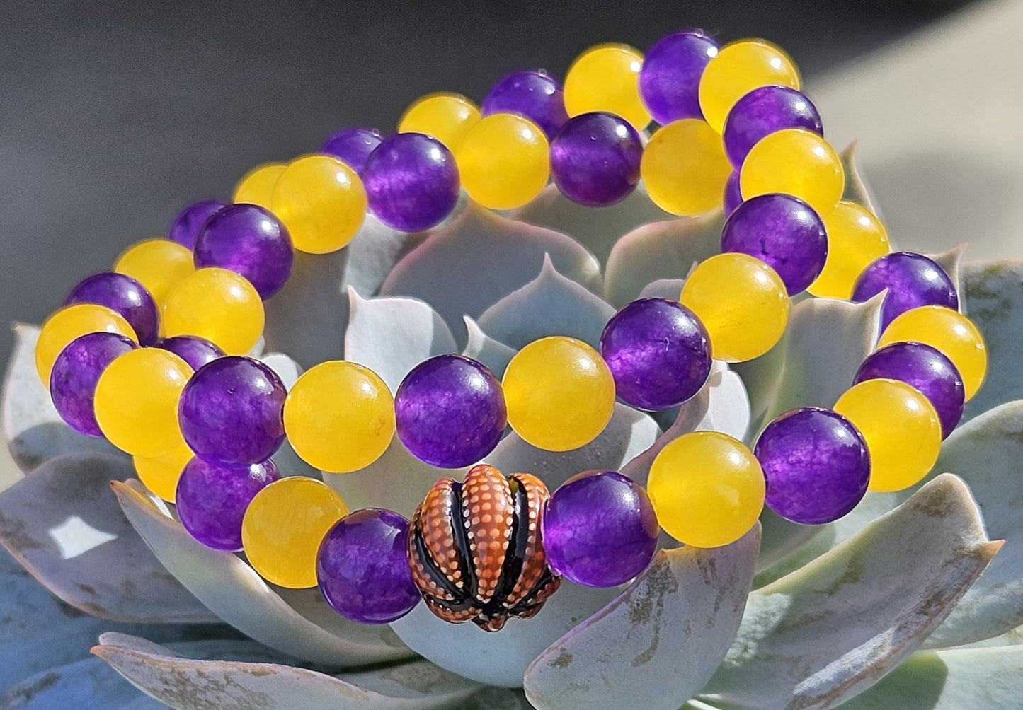 Purple and Yellow Chalcedony Jade Bracelet